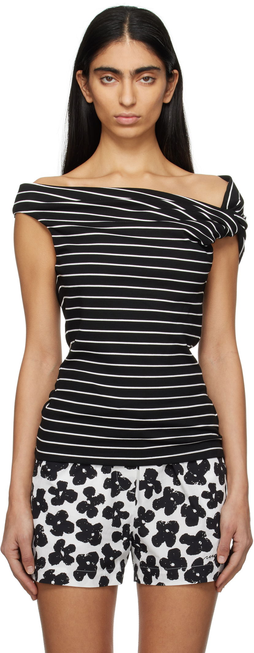Majica bez rukava MSGM MSGM Striped Off-Shoulder Top Crna | 3841MDM02 257115
