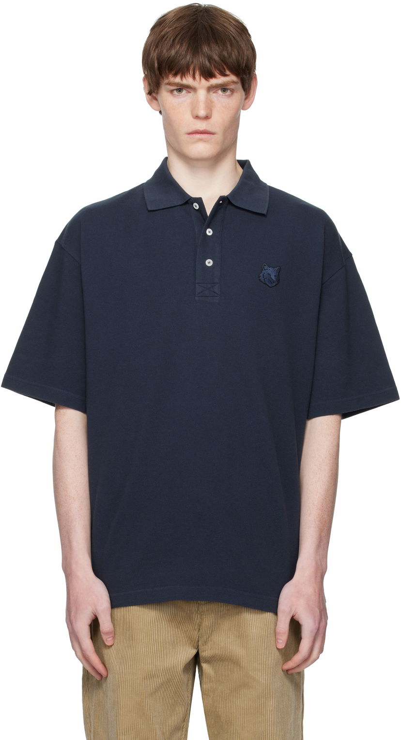 Polo majica MAISON KITSUNÉ Maison Kitsuné Fox Head Patch Oversize Polo Tamnoplava | PM00211KP0001