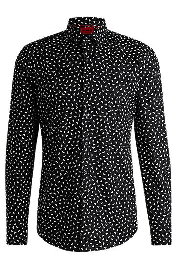 Košulja BOSS Slim-Fit Printed Cotton Poplin Shirt Crna | 50534068