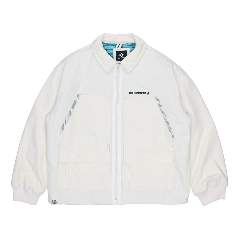 Jakna Converse New Year Series Logo Print Lapel Jacket Bijela | 10024149-A01