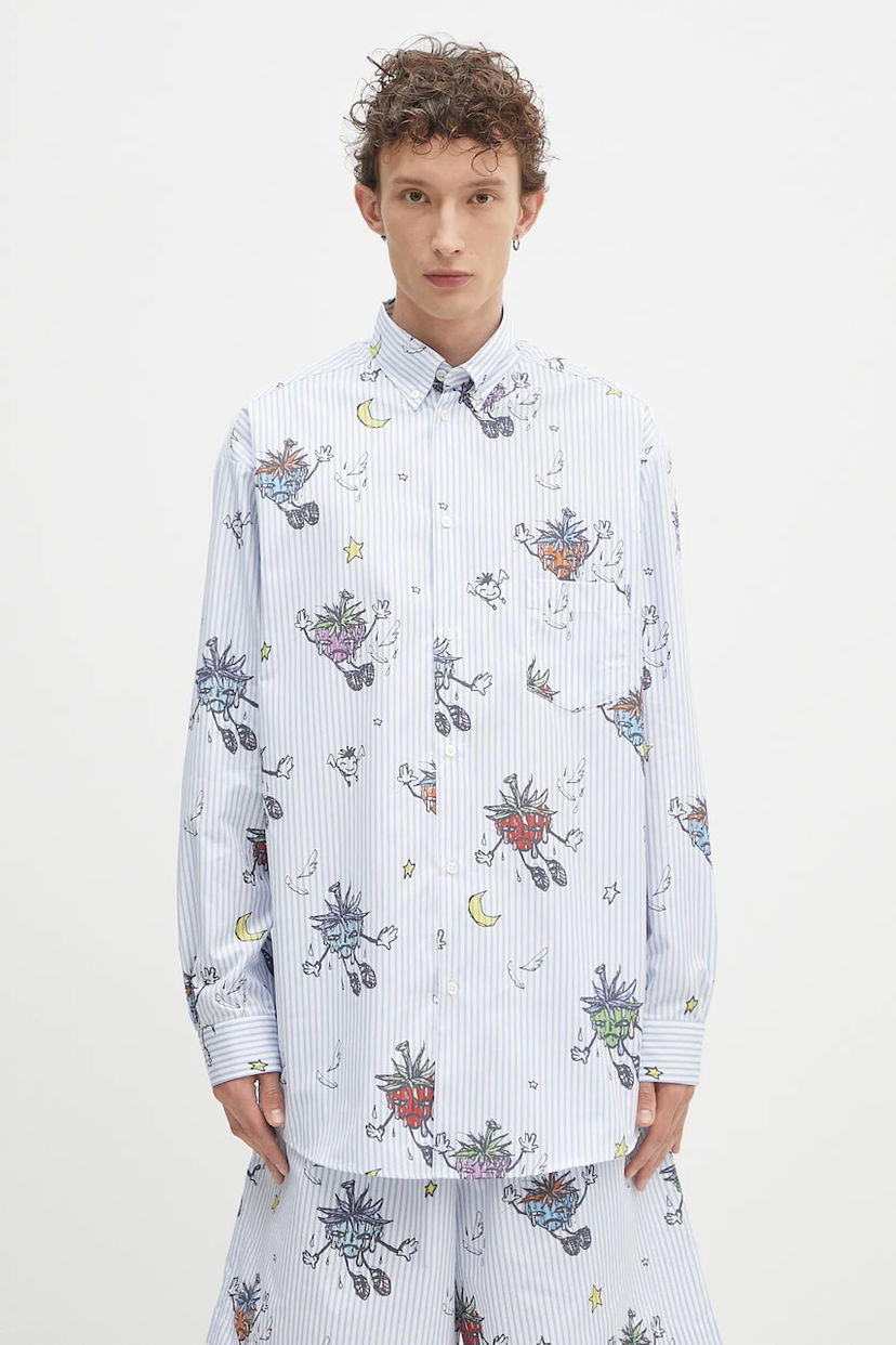 Košulja Sky High Farm Sky High Farm SHF Overprint Relaxed Button-Down Shirt Plava | SHF07B012