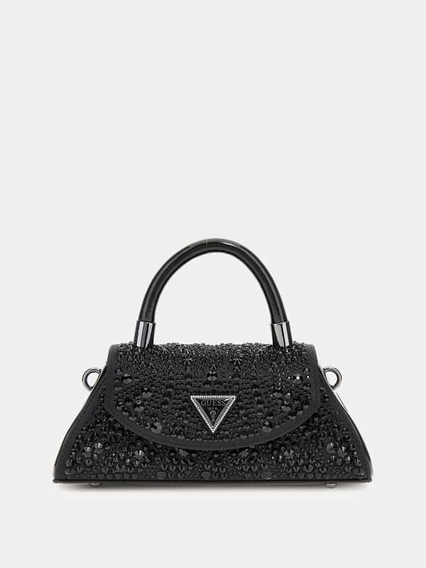 Ručna torbica GUESS Mini Crystal-Embellished Satchel Handbag Crna | HWXM9528780