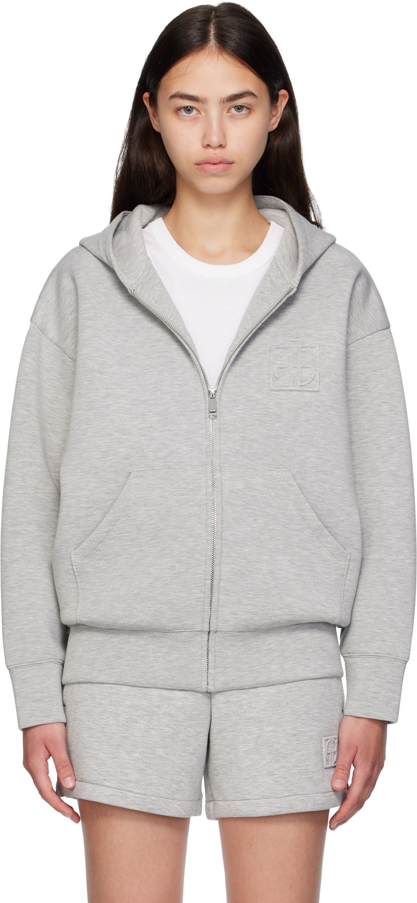 Dukserice Anine Bing ANINE BING Bond Zip Up Framed Monogram Hoodie Siva | A-08-10742-GRY1