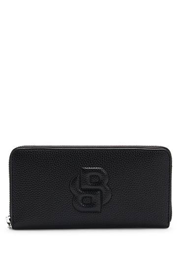 Novčanik BOSS Balenciaga Grained Leather Ziparound Wallet with Padded Double B Monogram Crna | 50536354