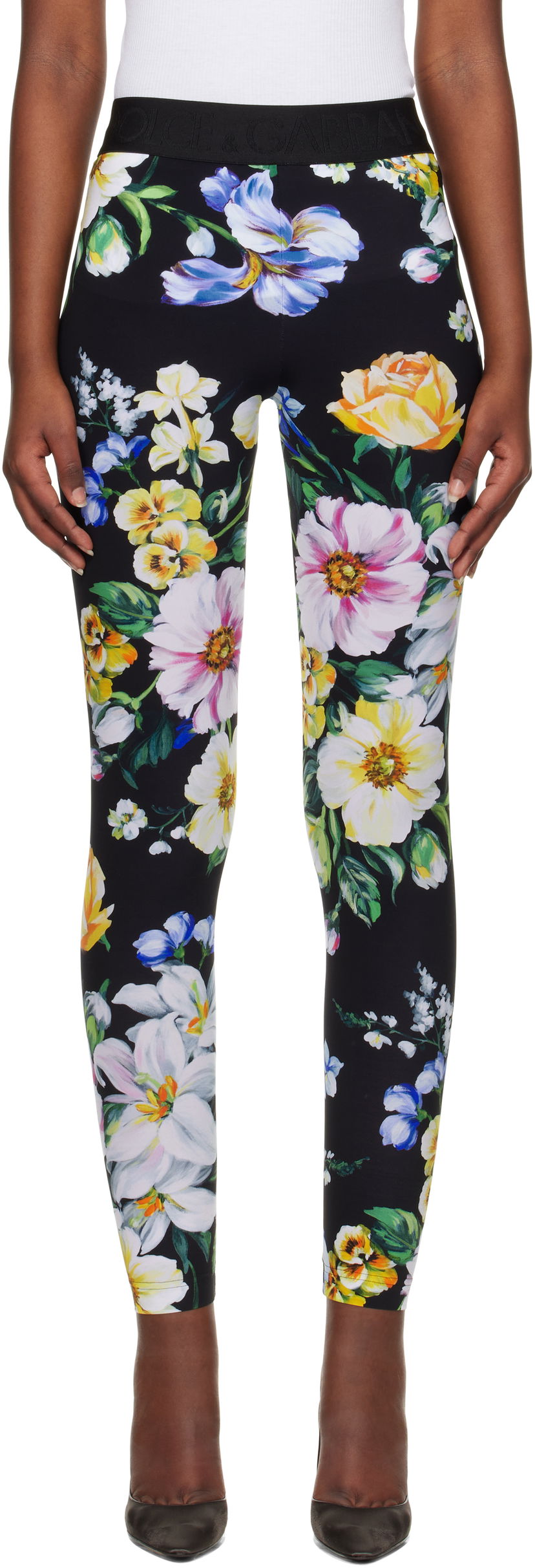 Tajice Dolce & Gabbana Dolce&Gabbana Floral Print Leggings Crna | FTB5TT FSG8L