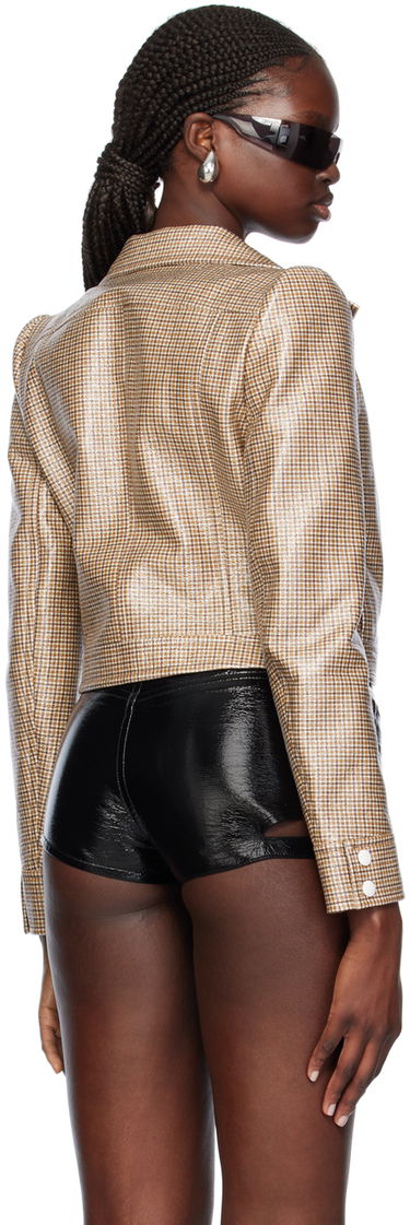 Jakna Courrèges Cropped Check Print Buttoned Jacket Smeđa | 124CBL005PR0042, 2