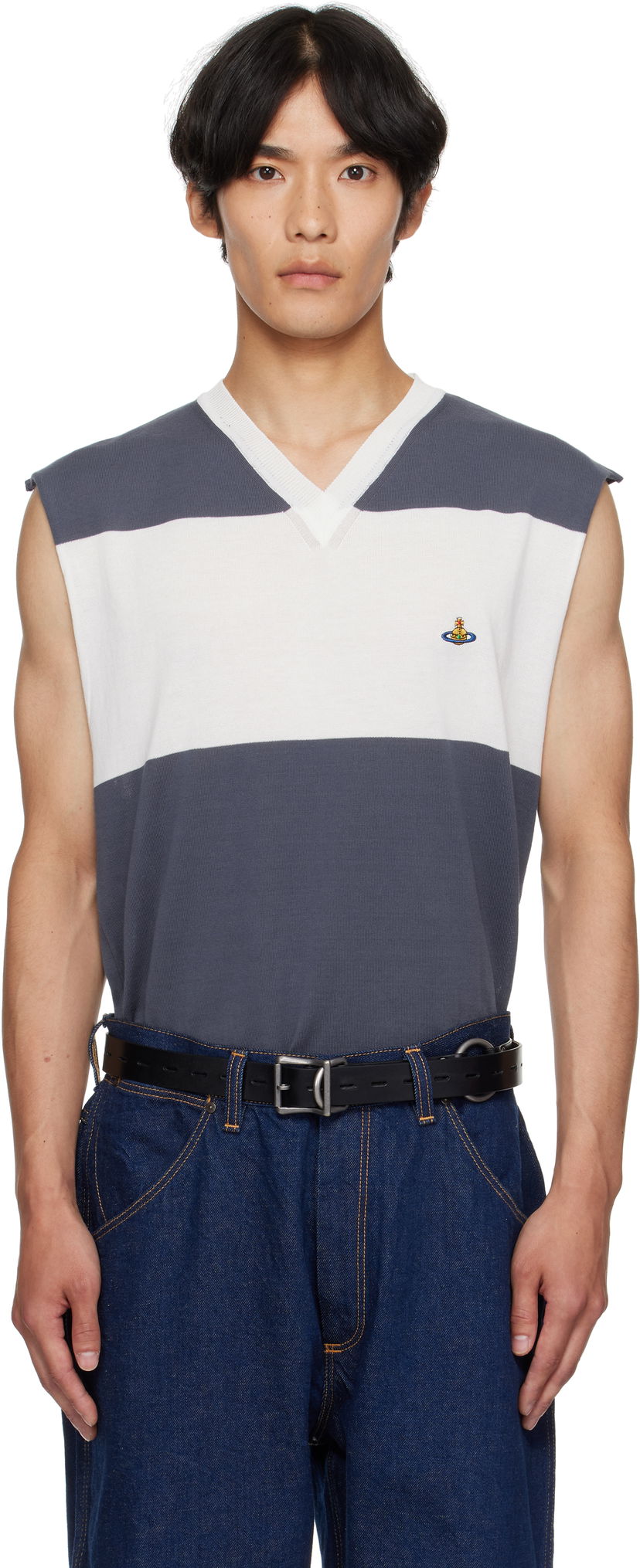 Džemper Vivienne Westwood Vivienne Westwood Ollie Striped Sweater Vest Siva | 2701002J-Y003F-