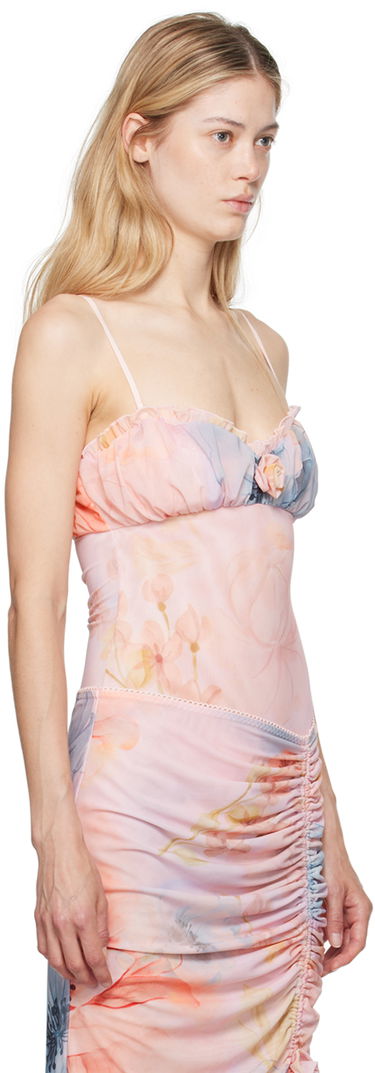 Body GUIZIO GUIZIO Adelpha Floral-Print Ruched Bodysuit Ružičasta | P24D02K067, 1