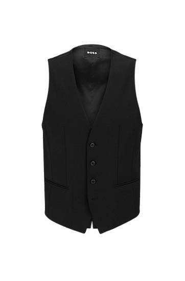 Prsluk BOSS BOSS Slim-Fit Virgin-Wool Blend Waistcoat Crna | 50482736