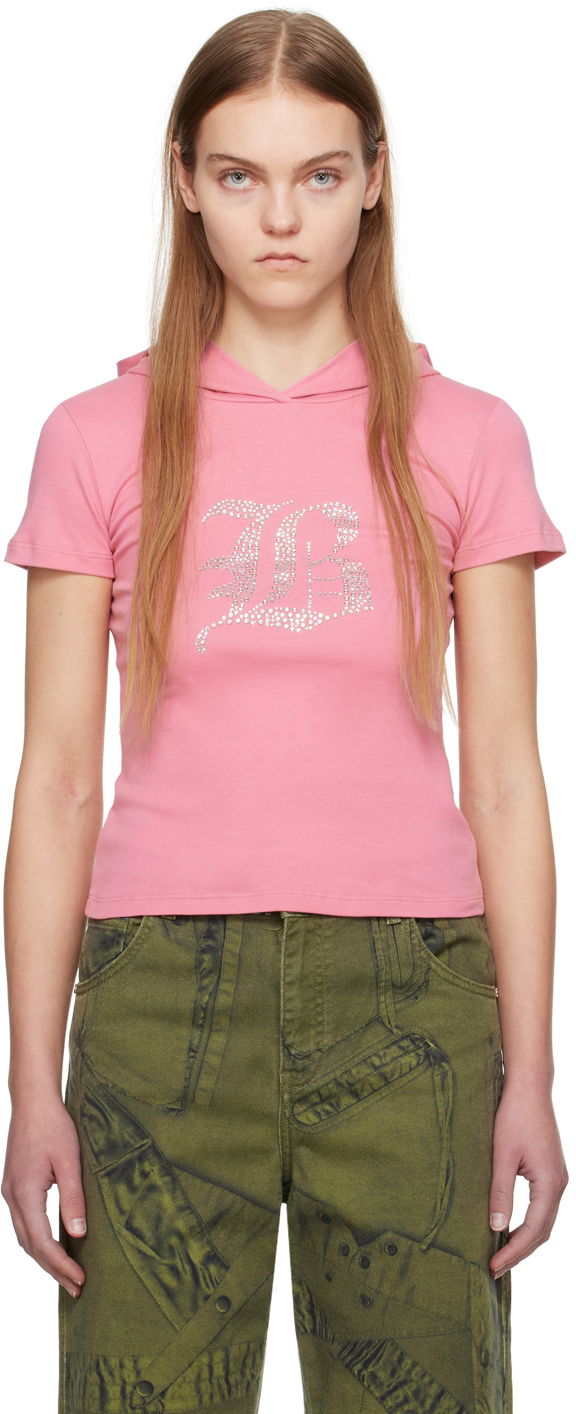 Majica kratkih rukava Blumarine Rhinestone Logo Hooded T-Shirt Ružičasta | P422T053A