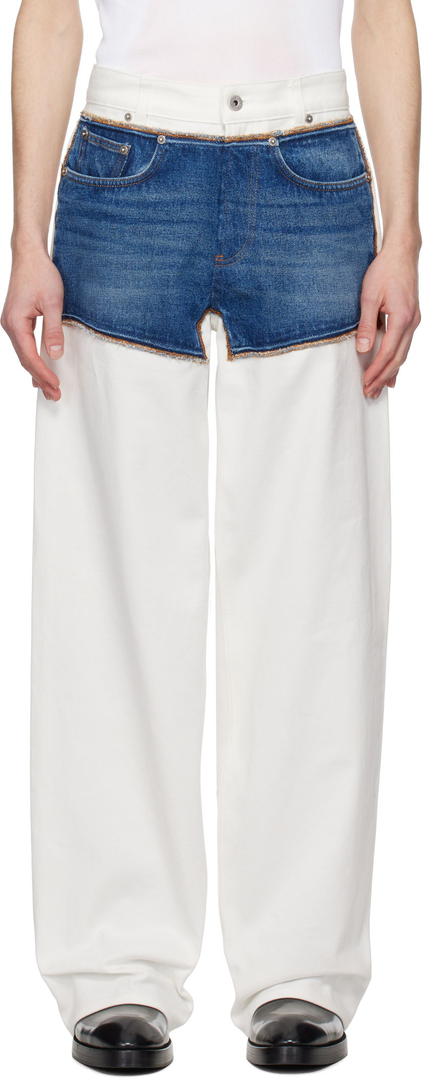 Jeans Jean Paul Gaultier Jean Paul Gaultier 'The Petit Grand' Two-Tone Wide-Leg Jeans Bijela | 25/33-F-JE166-D018-0357