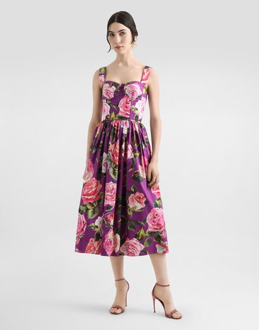 Haljina Dolce & Gabbana Dolce & Gabbana Rose Print Cotton Midi Dress Ljubičasta | F6ZT1THS5TDHP5IG, 1