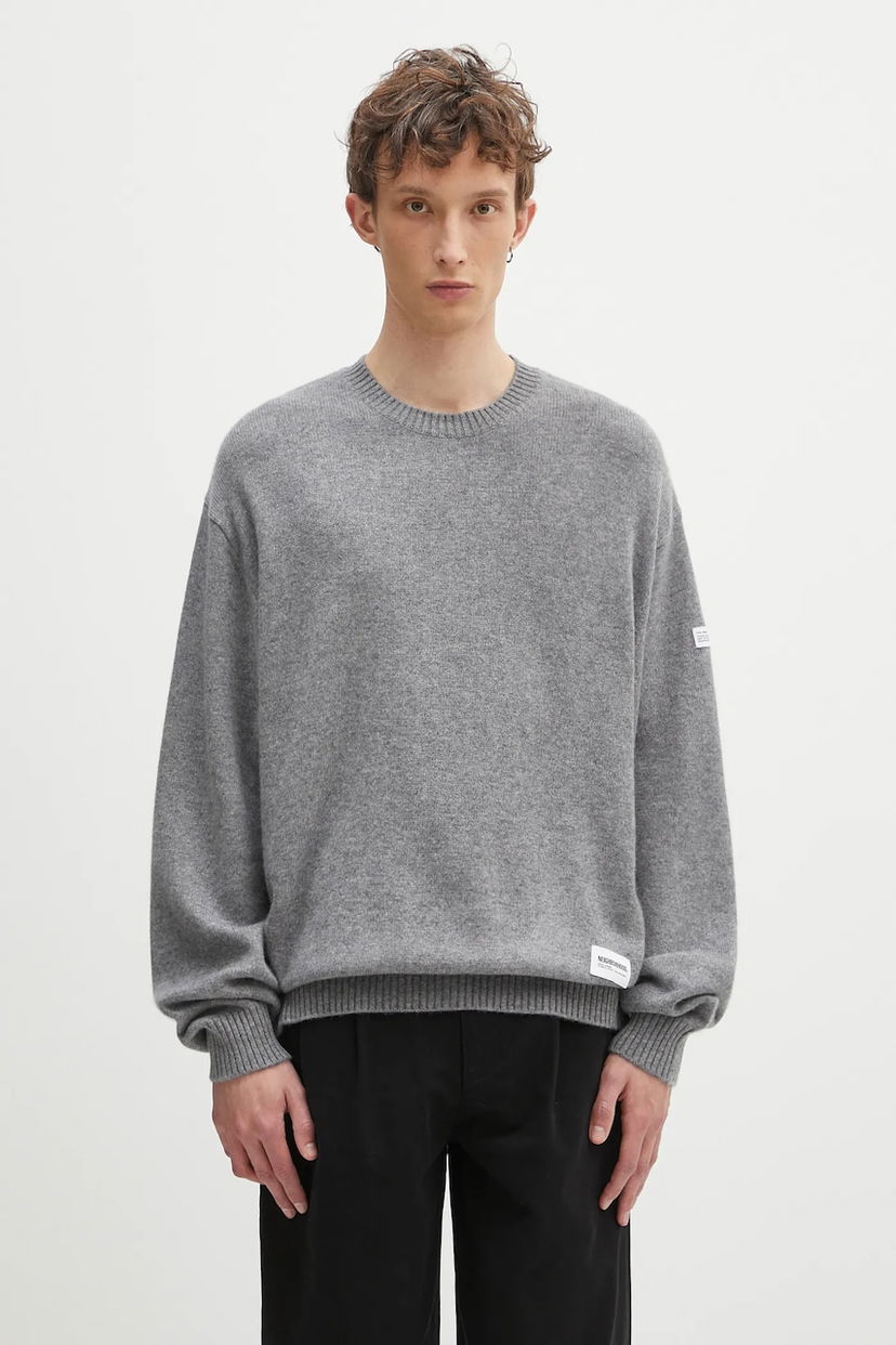 Džemper Neighborhood NEIGHBORHOOD Cashmere Crewneck Sweater Siva | 242NGNH.KNM01