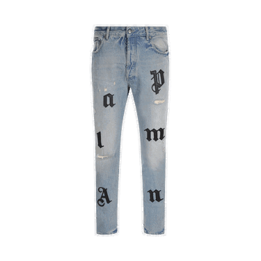 Jeans Palm Angels Logo Patch Classic 5 Pocket Jeans Plava | PMYA033F22DEN0034510, 0