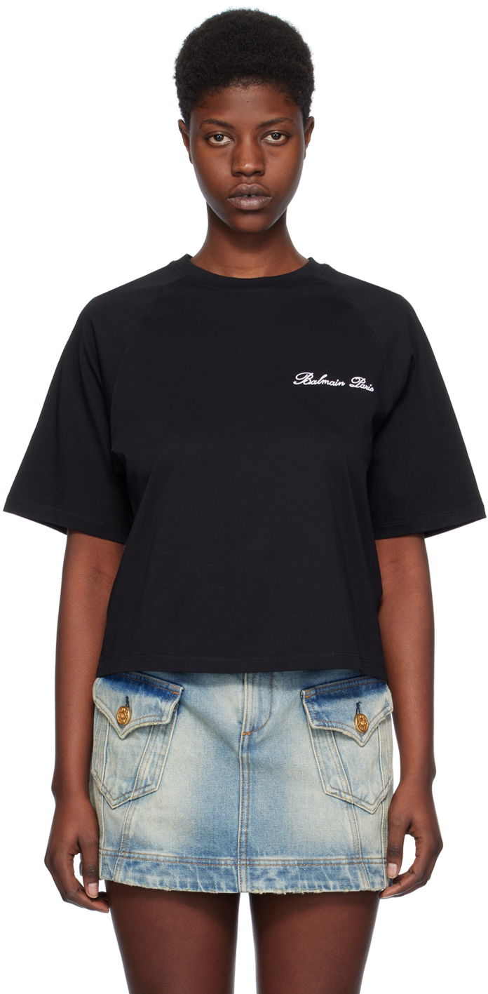 Majica kratkih rukava Balmain Signature T-Shirt Crna | CF1EG085BC68