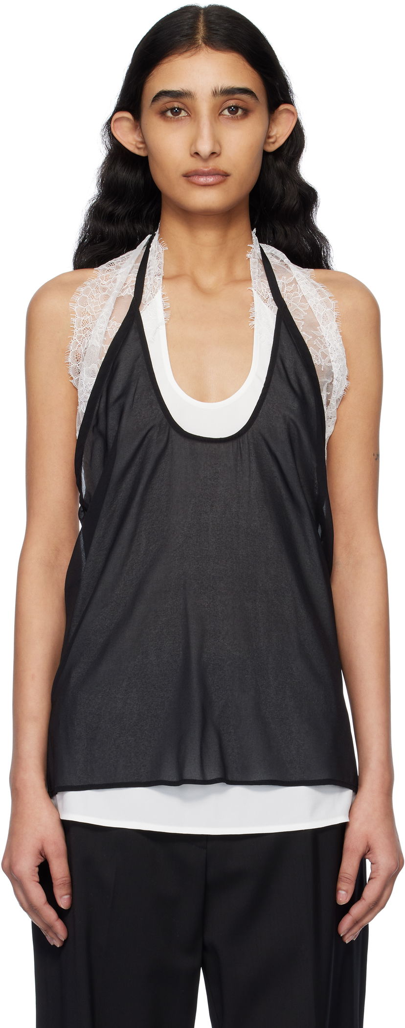 Majica bez rukava Helmut Lang Helmut Lang Lace Dancer Tank Top Crna | O10HW509