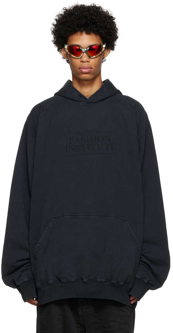 Dukserice Balenciaga Institute Graphic Print Cotton-Blend Hoodie Crna | 697879-TMVK1-8190