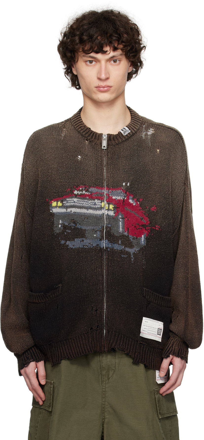 Džemper Maison MIHARA YASUHIRO Maison MIHARA YASUHIRO Car Jacquard Knit Zip Cardigan Smeđa | A14CD511