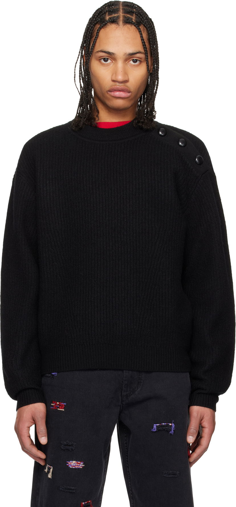 Džemper ISABEL MARANT Isabel Marant Rudel Shoulder Button Ribbed Knit Sweater Crna | 25PPU0651HA-C1L03H