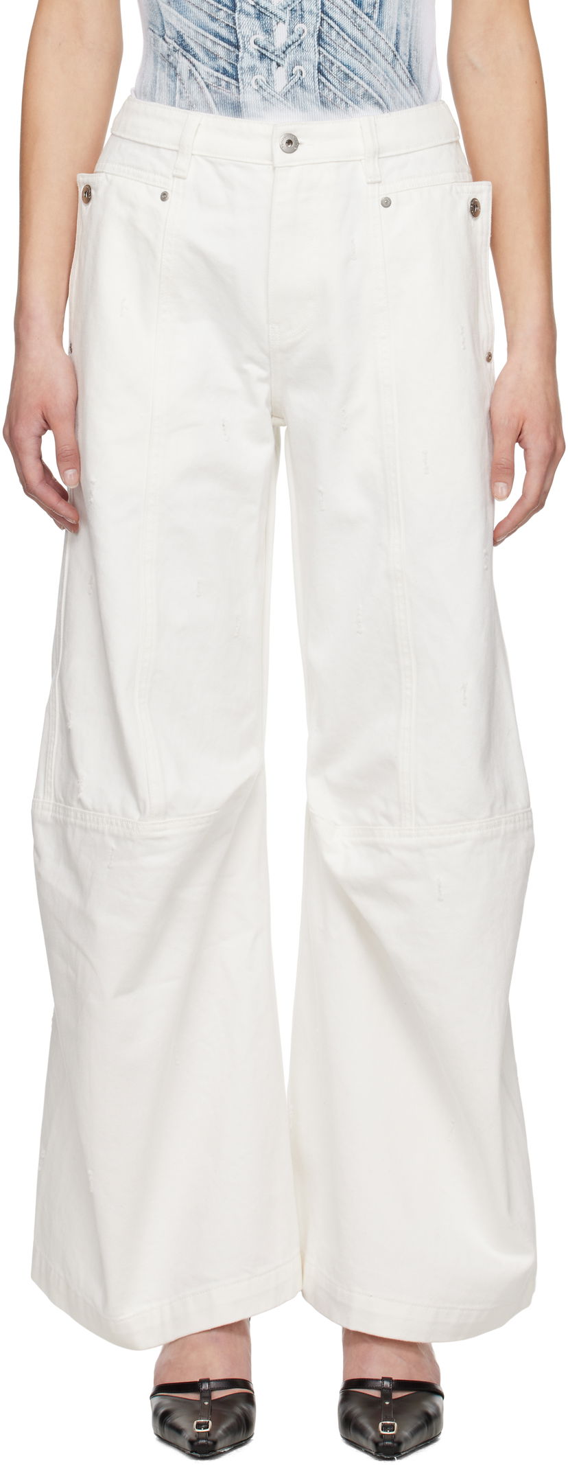Cargo hlače Feng Chen Wang Feng Chen Wang Cargo Jeans Bijela | FWS19TR03