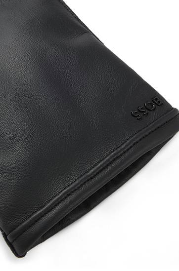 Rukavice BOSS Grained-leather gloves with wool lining and touchscreen compatibility Crna | 50526680, 1
