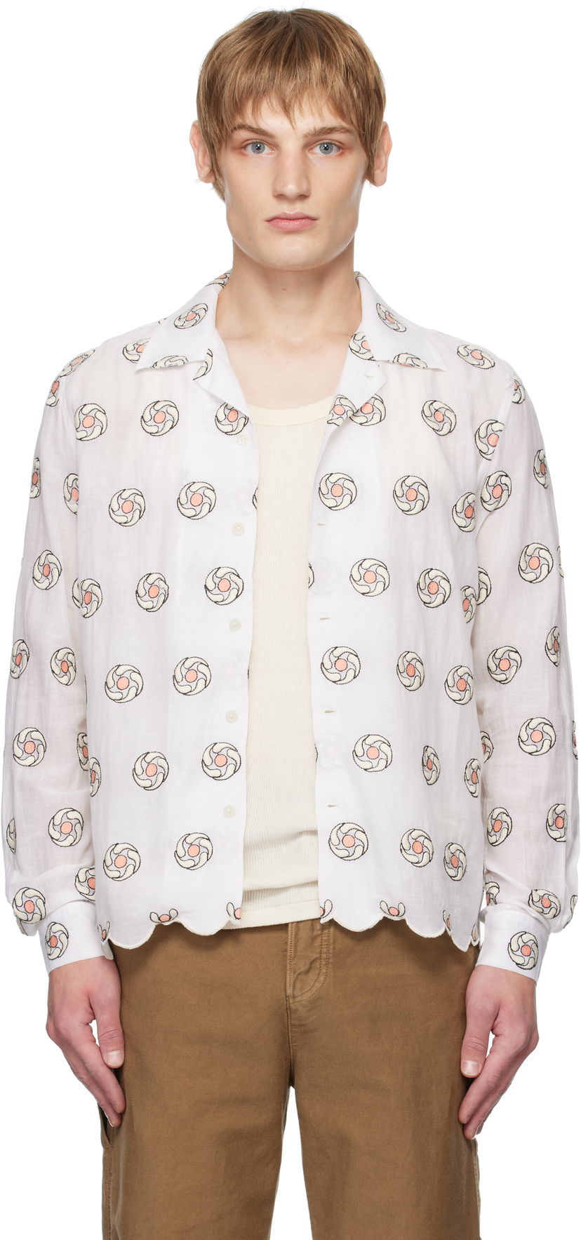 Košulja Bode Floral Aperture Long Sleeve Shirt Bijela | MRF24SH048