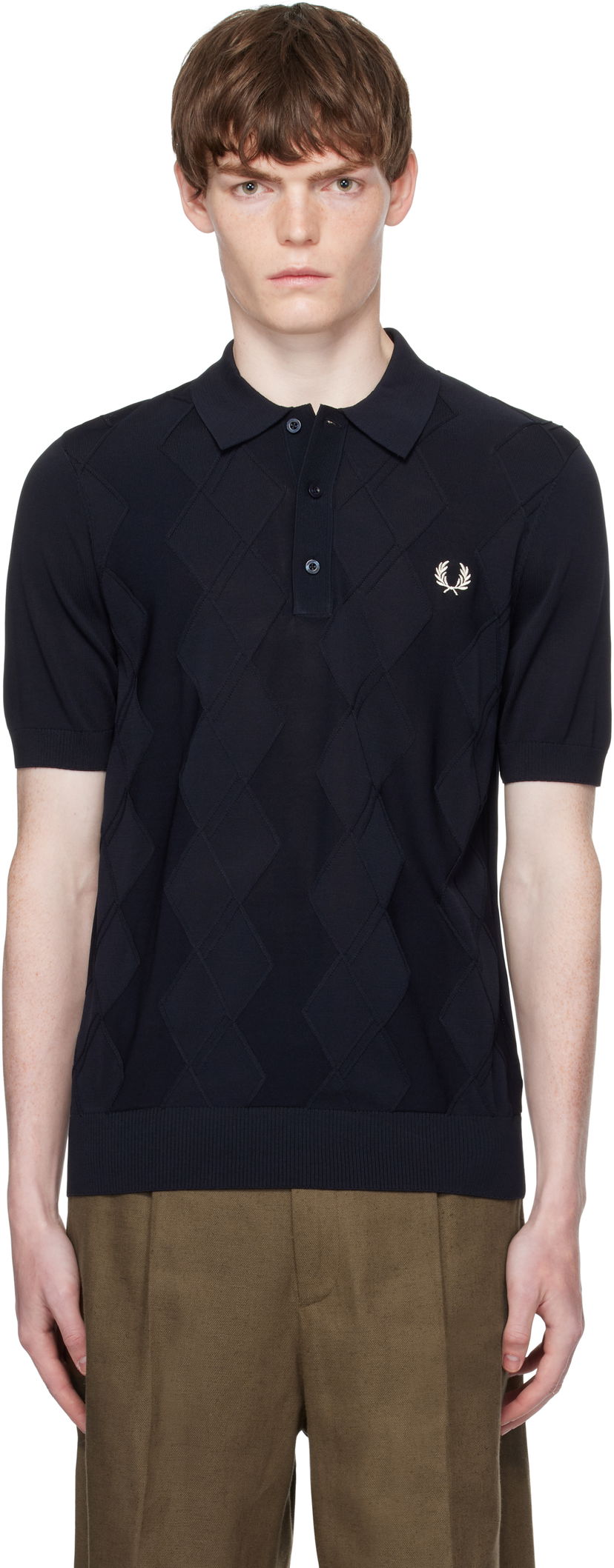 Polo majica Fred Perry Fred Perry Cable Knit Polo Tamnoplava | K9748