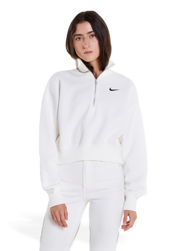 Dukserice Nike Phoenix Fleece 1/2-Zip Oversized Crop Sweatshirt Bijela | DQ5767-133