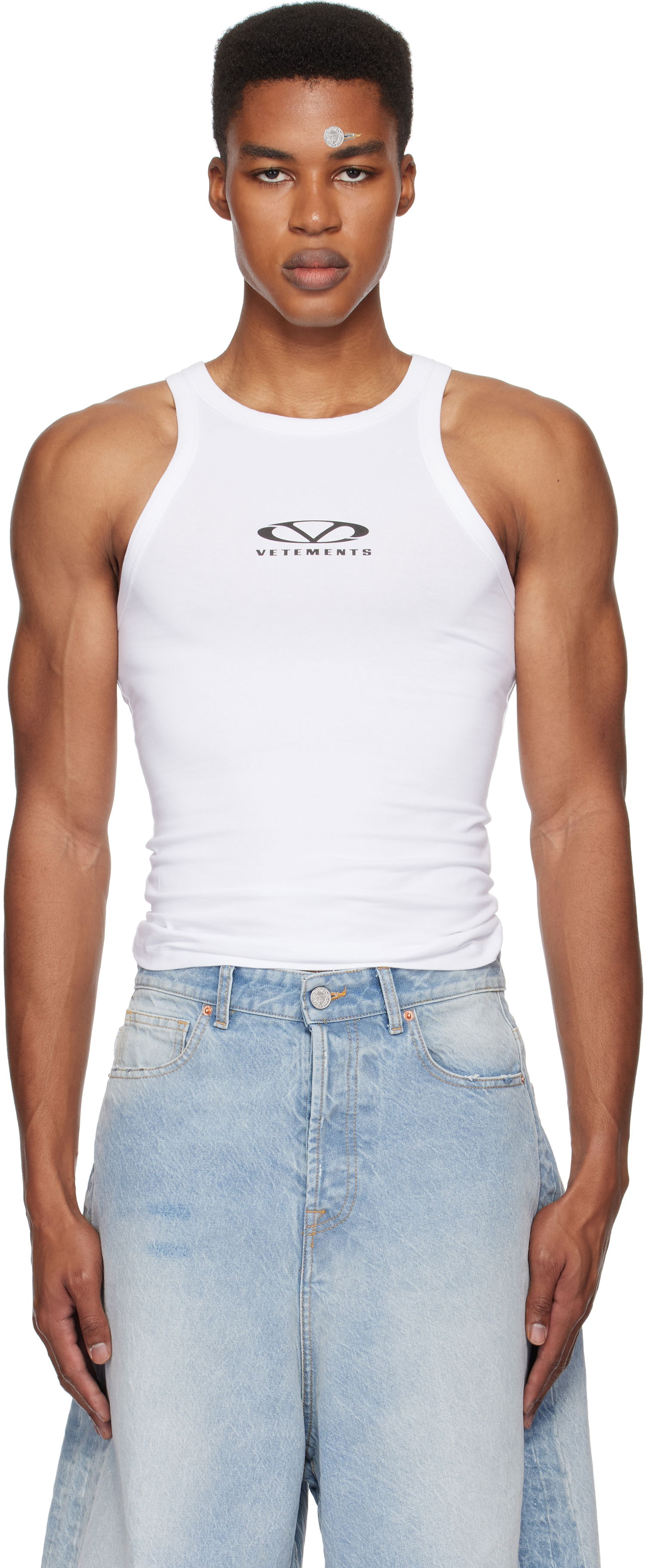 Majica bez rukava VETEMENTS Oval Logo Tank Top Bijela | UA66TO600W, 0