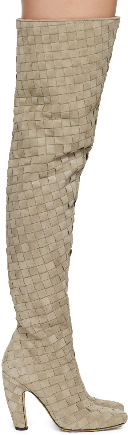 Odjeća Bottega Veneta Bottega Veneta Canalazzo Suede Over-The-Knee Boots Bež | 796555 V4JC0
