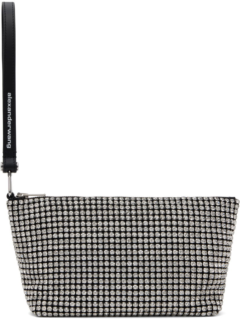 Ručna torbica Alexander Wang Alexander Wang Heiress Crystal-Embellished Wristlet Pouch Crna | 70424N13M