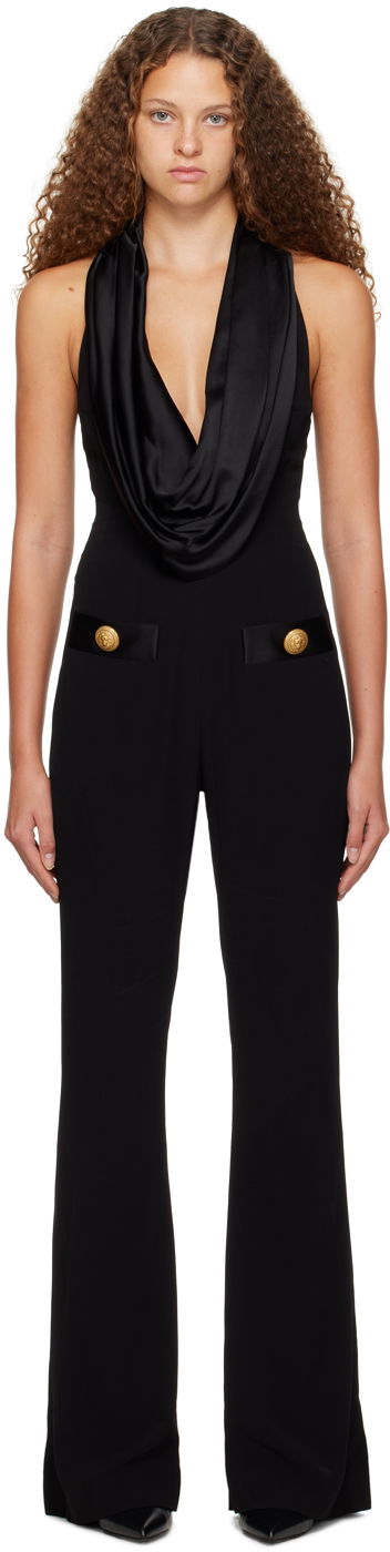 Kombinezon Balmain Black Cowl Neck Jumpsuit Crna | BF1PW090MB01