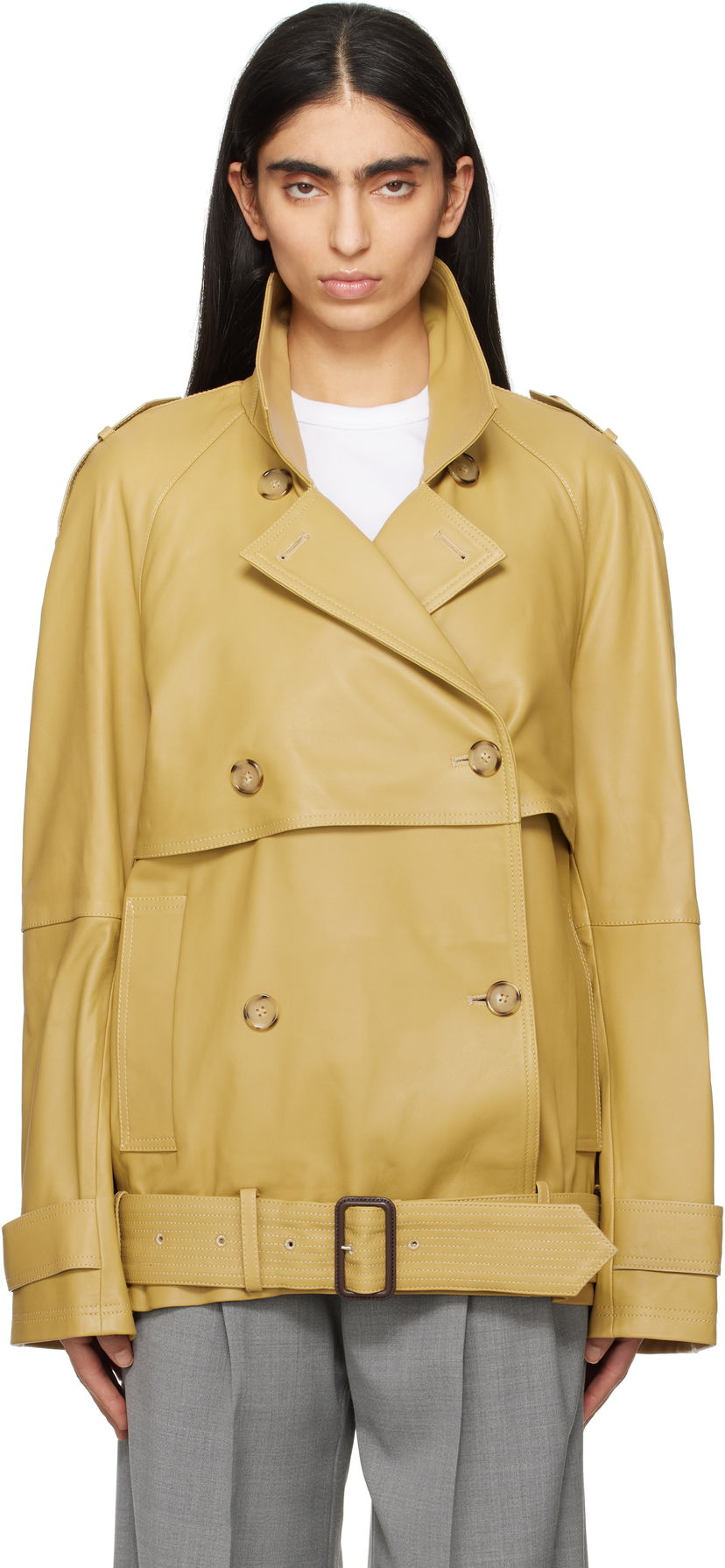 Trenčkot TOTEME TOTEME Short Trench Leather Jacket Žuta | 252-WRO0185-LE0127