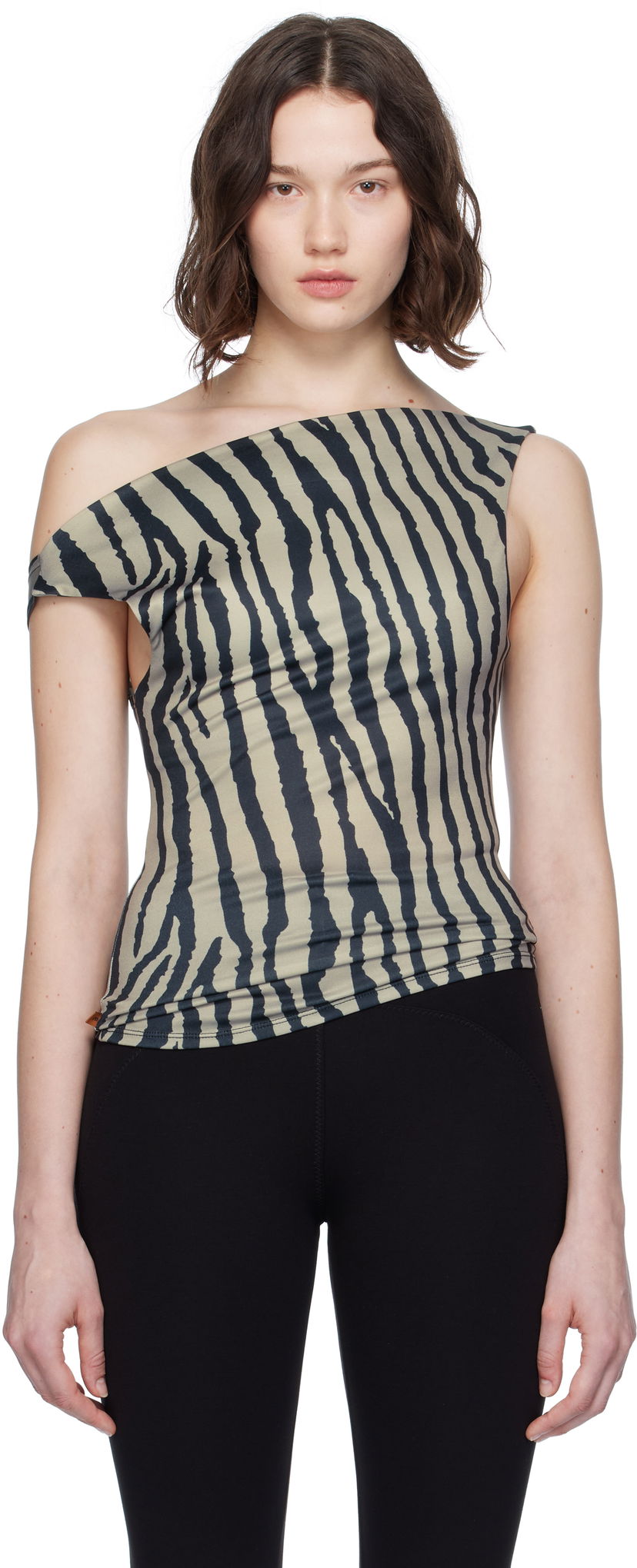 Majica bez rukava Miaou Miaou Lani Asymmetrical Zebra Print Top Bež | 7114VISZEB