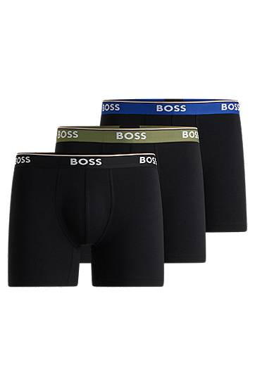 Bokserice BOSS Three-pack of stretch-cotton boxer briefs with logos Crna | 50531691