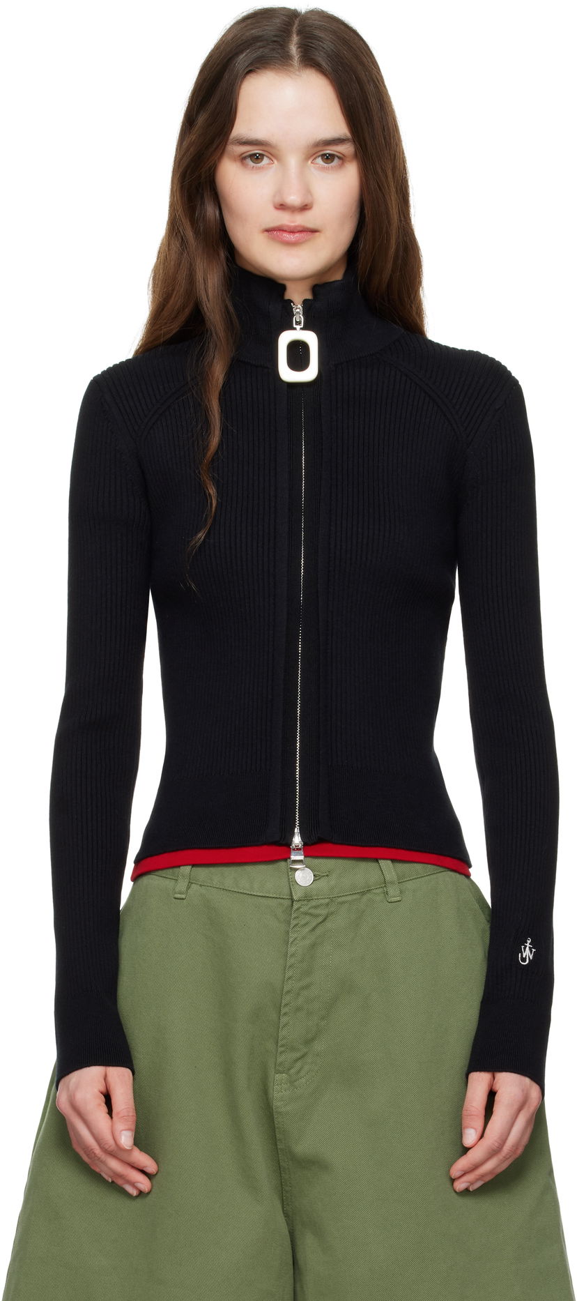 Džemper JW Anderson JW Anderson Fitted Zip-Up Sweater Crna | KW1353-YN0398