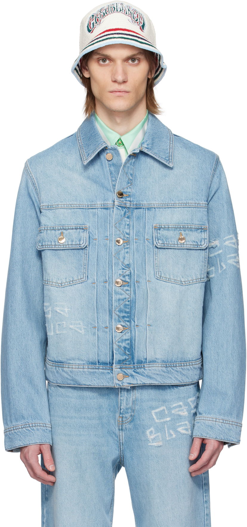 Jakna Casablanca Casablanca Graffiti Distressed Denim Jacket Plava | MS25-JK-343-01