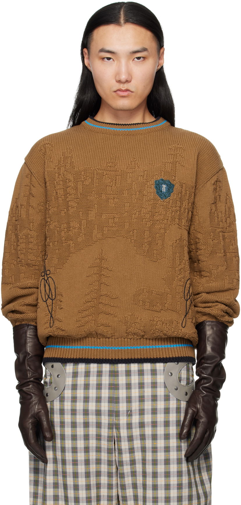 Džemper KIKO KOSTADINOV Fitz Textured Knit Crewneck Sweater Smeđa | KKAW25KN03-95