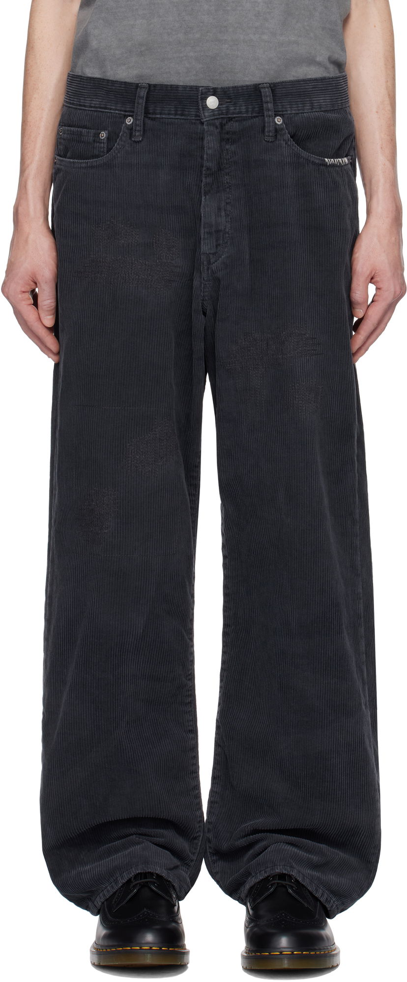 Jeans Neighborhood Savage Corduroy Wide Trousers Crna | 242XBNH-PTM10