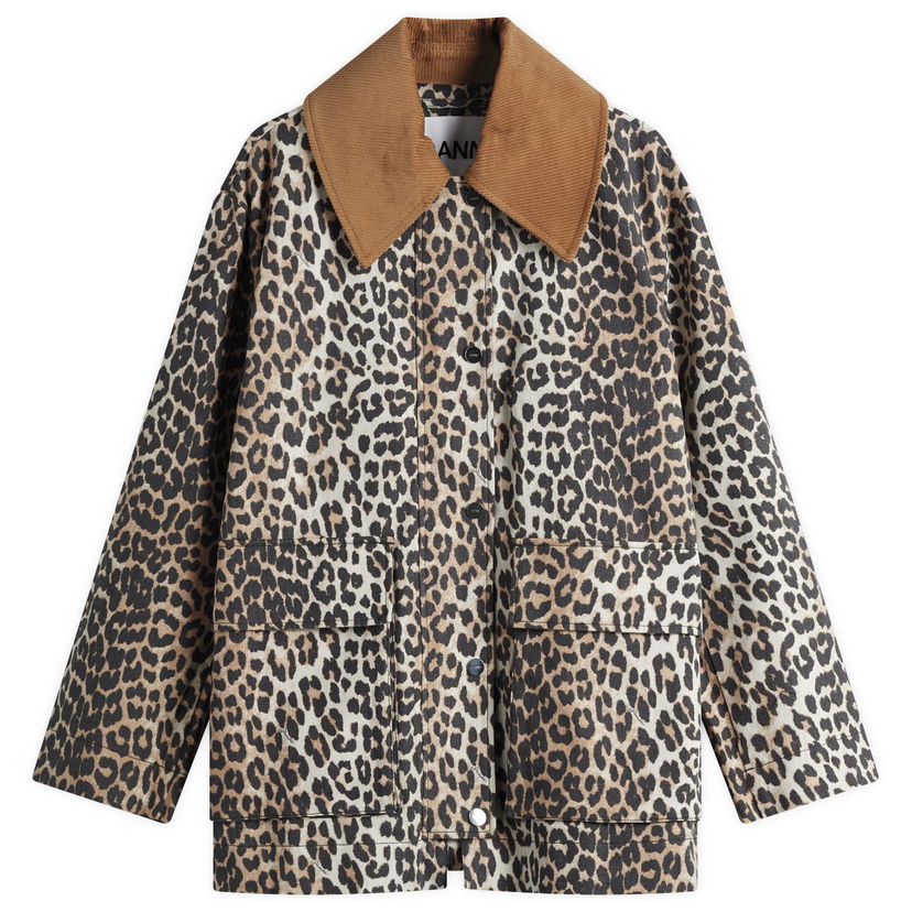 Kaputi GANNI Ganni Leopard Print Canvas Midi Jacket Smeđa | W0391-859