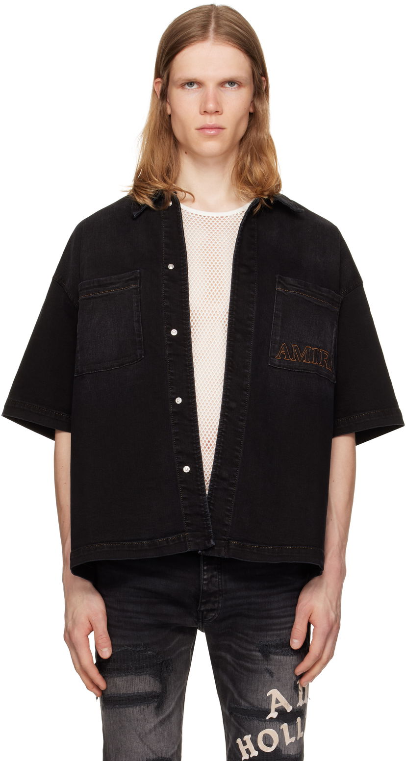 Košulja AMIRI AMIRI 3D Short Sleeve Snap Denim Shirt Crna | AMDNIR1041