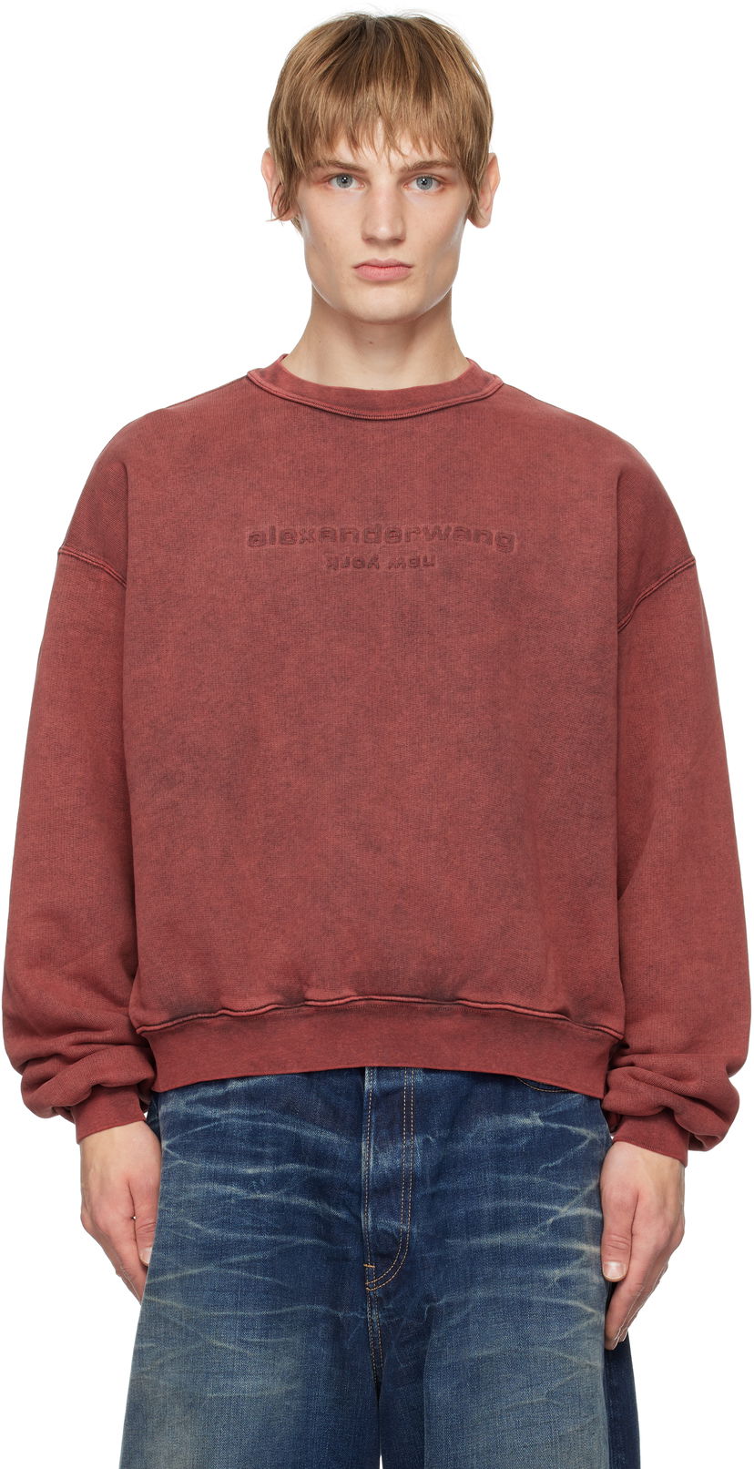Dukserice Alexander Wang Embossed Logo Cotton Sweatshirt Crvena | UCC4241740