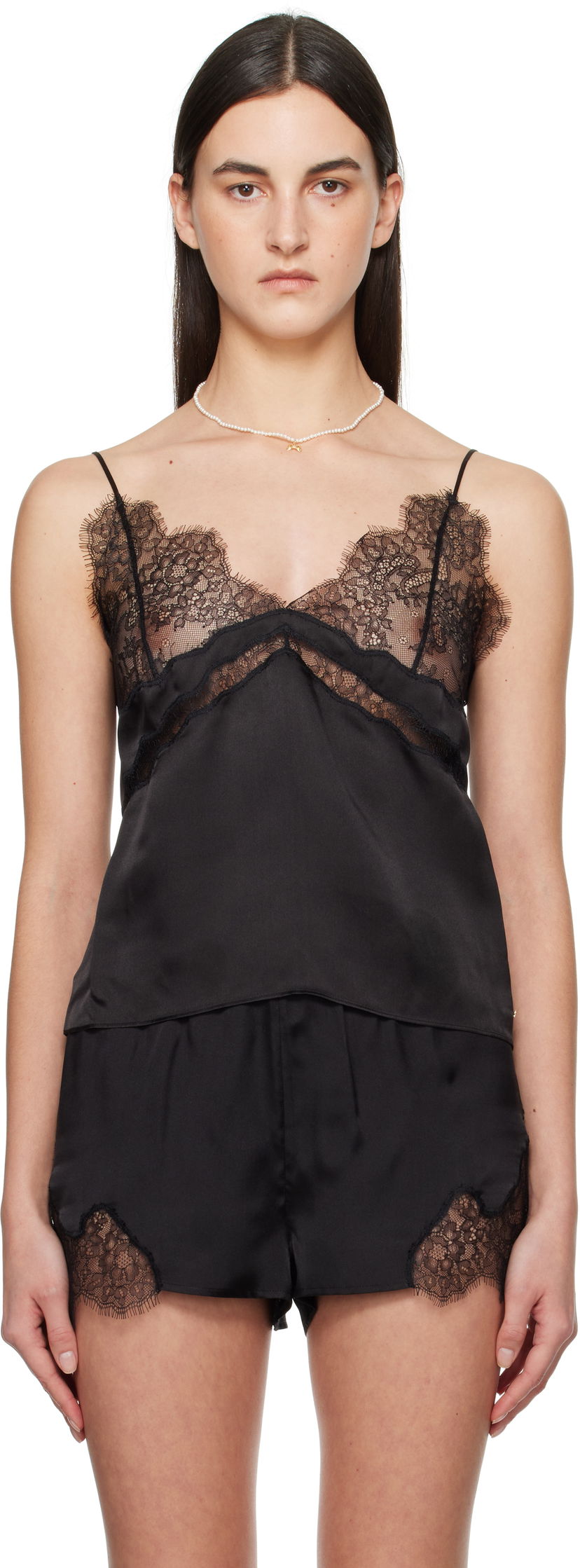 Pidžama Anine Bing Anine Bing Dorothy Lace-Trim Silk Camisole Crna | A-10-10358-BLK26