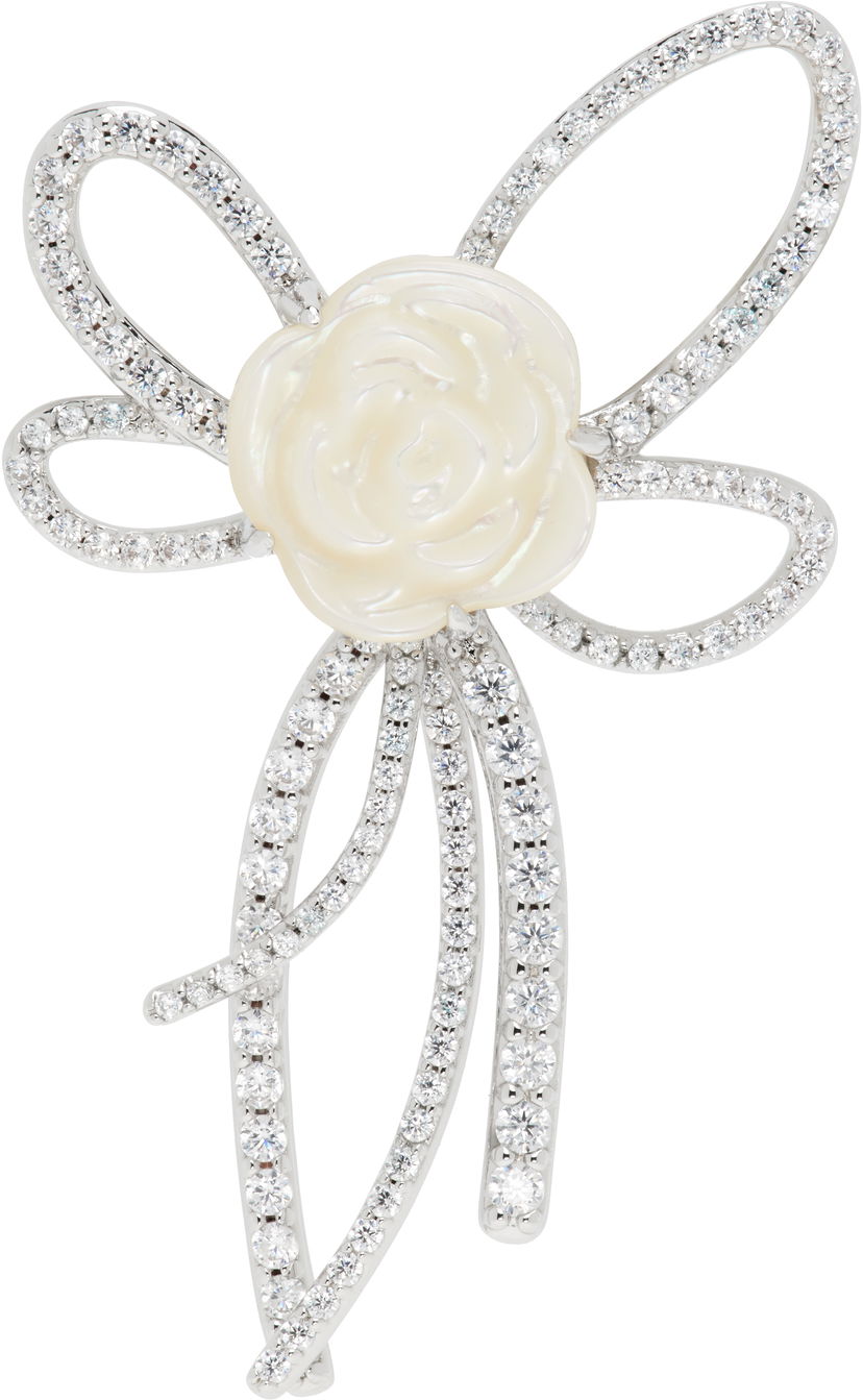 Pin SHUSHU/TONG YVMIN Edition Pearl and Diamond Bow Rose Single Earring Bijela | 22314SLV00DR