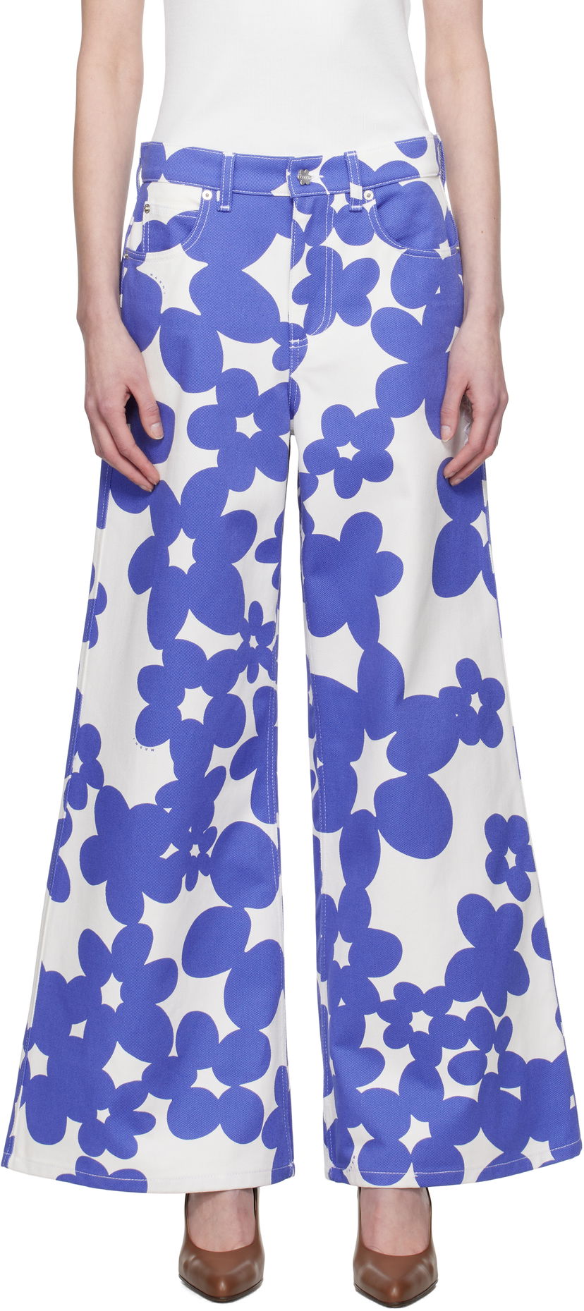 Hlače Marni Marni Floral Print Wide-Leg Trousers Bijela | PAMA0514S0 UTC462