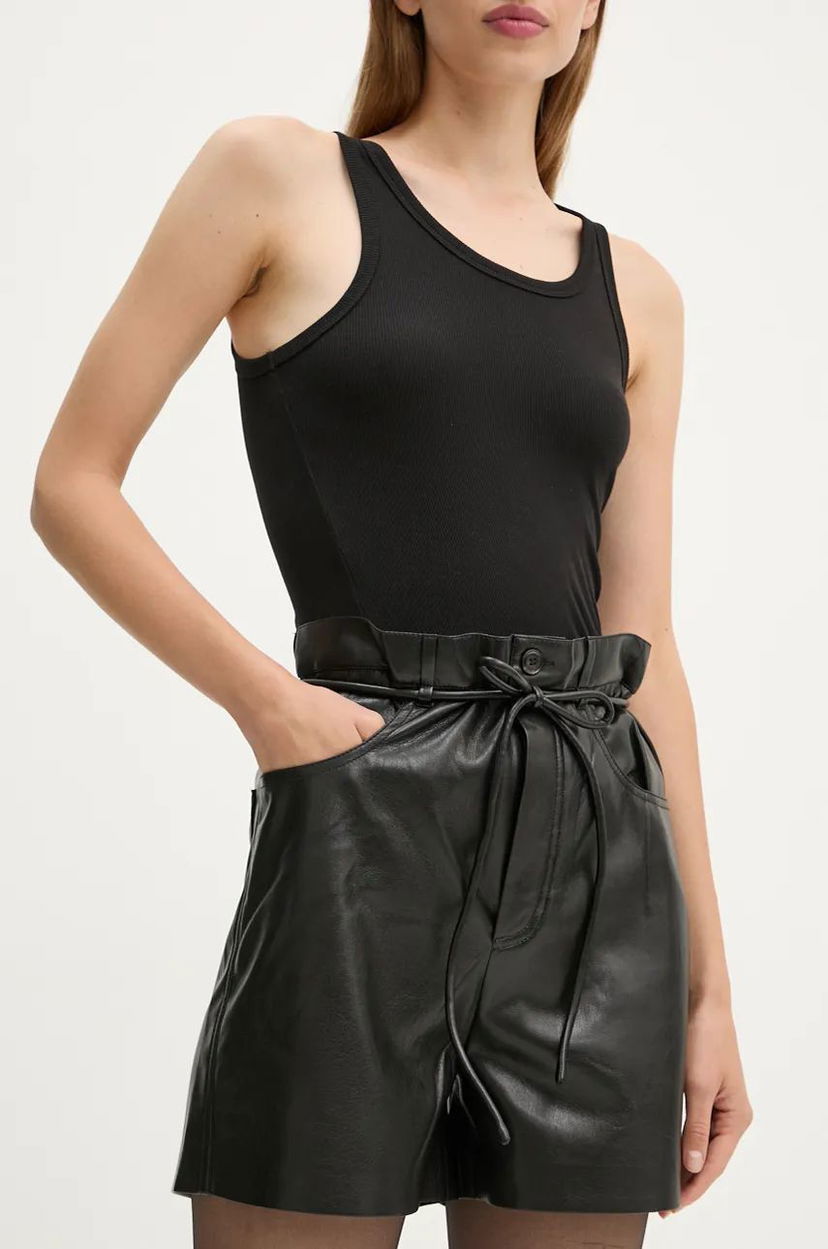 Majica bez rukava Nanushka High Waist Paperbag Leather Shorts Crna | NW24PFOW10551