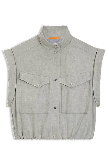 Prsluk BOSS Sleeveless stretch flannel vest with stand collar and flap pockets Siva | 50547683
