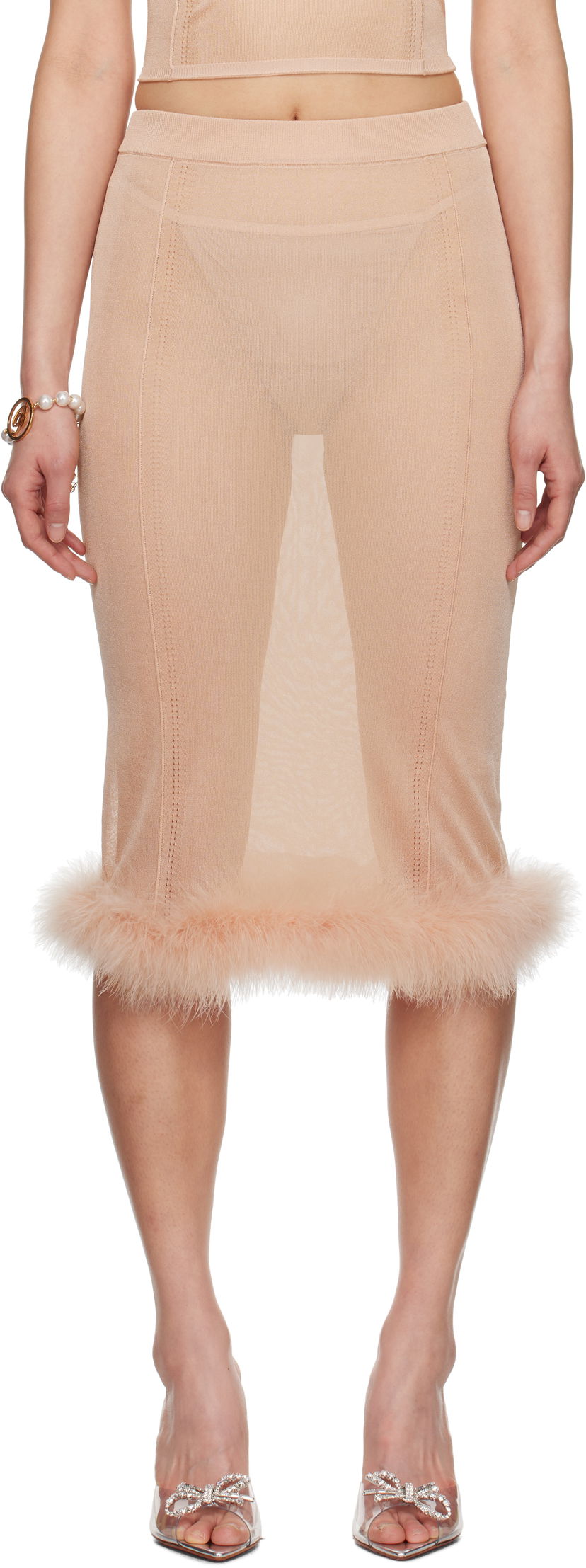 Suknja Blumarine Blumarine Knit Midi Skirt with Feather Trim Bež | P522G234A
