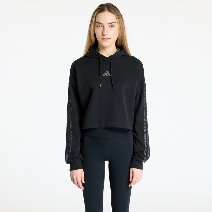 Dukserice adidas Originals Essentials 3 Stripes Print French Terry Cropped Hoodie Crna | JC6244