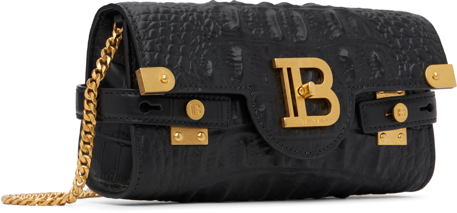 Torba za rame Balmain B-Buzz 23 Croc-Embossed Calfskin Chain Bag Crna | FN0LE596LOBC, 1